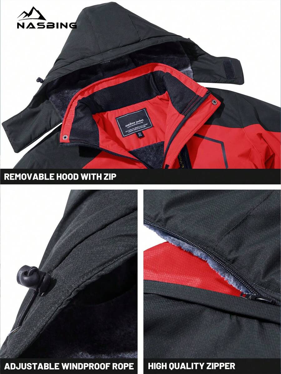 NASBING Men's Winter Ski Jacket Water Resistant Windproof Snowboard Thermal Lined Hooded Winter Clothes 4 Pockets Parka Hiking Camping Climbing,Fleece,Skiing