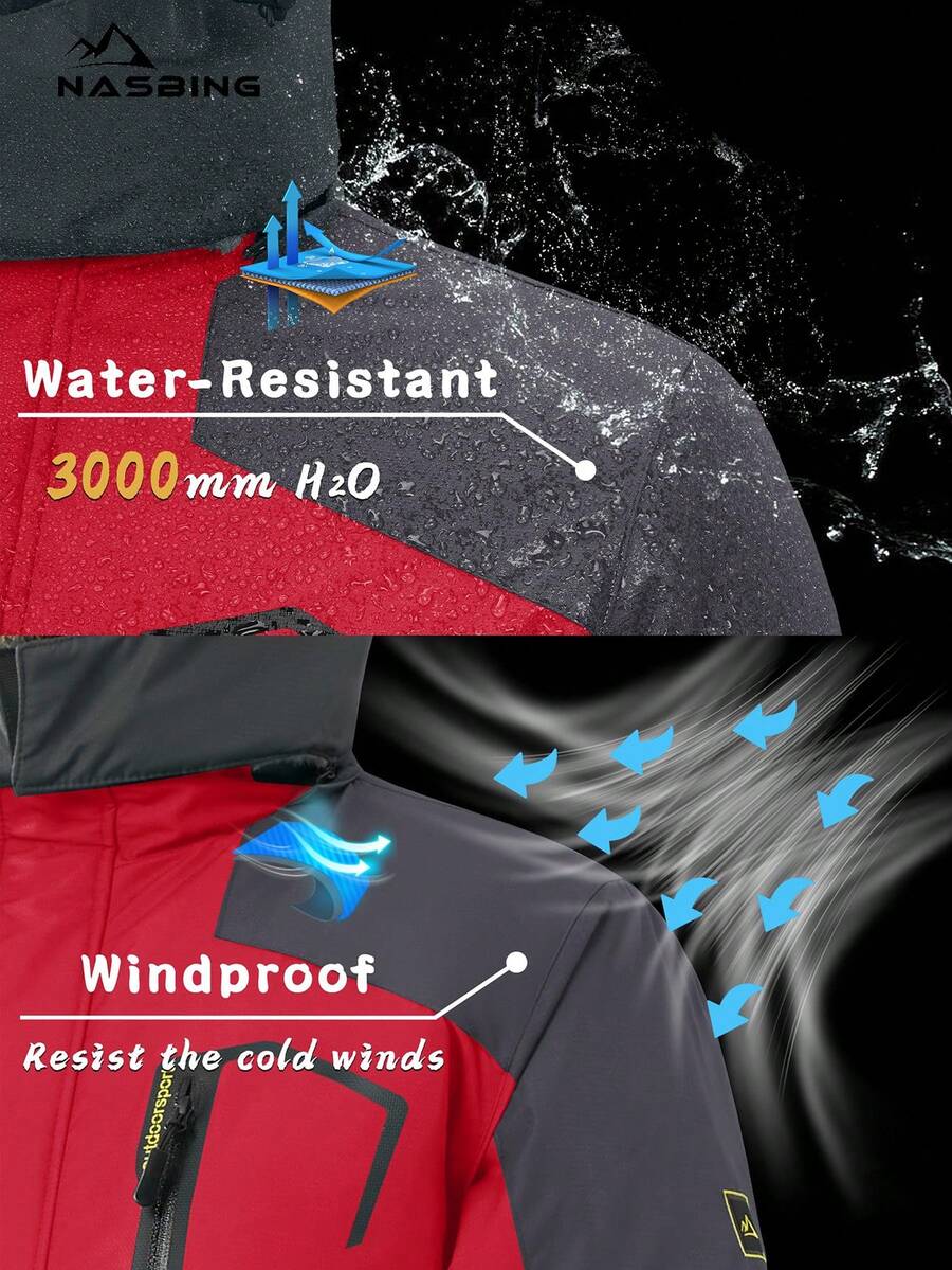 NASBING Men's Winter Ski Jacket Water Resistant Windproof Snowboard Thermal Lined Hooded Winter Clothes 4 Pockets Parka Hiking Camping Climbing,Fleece,Skiing