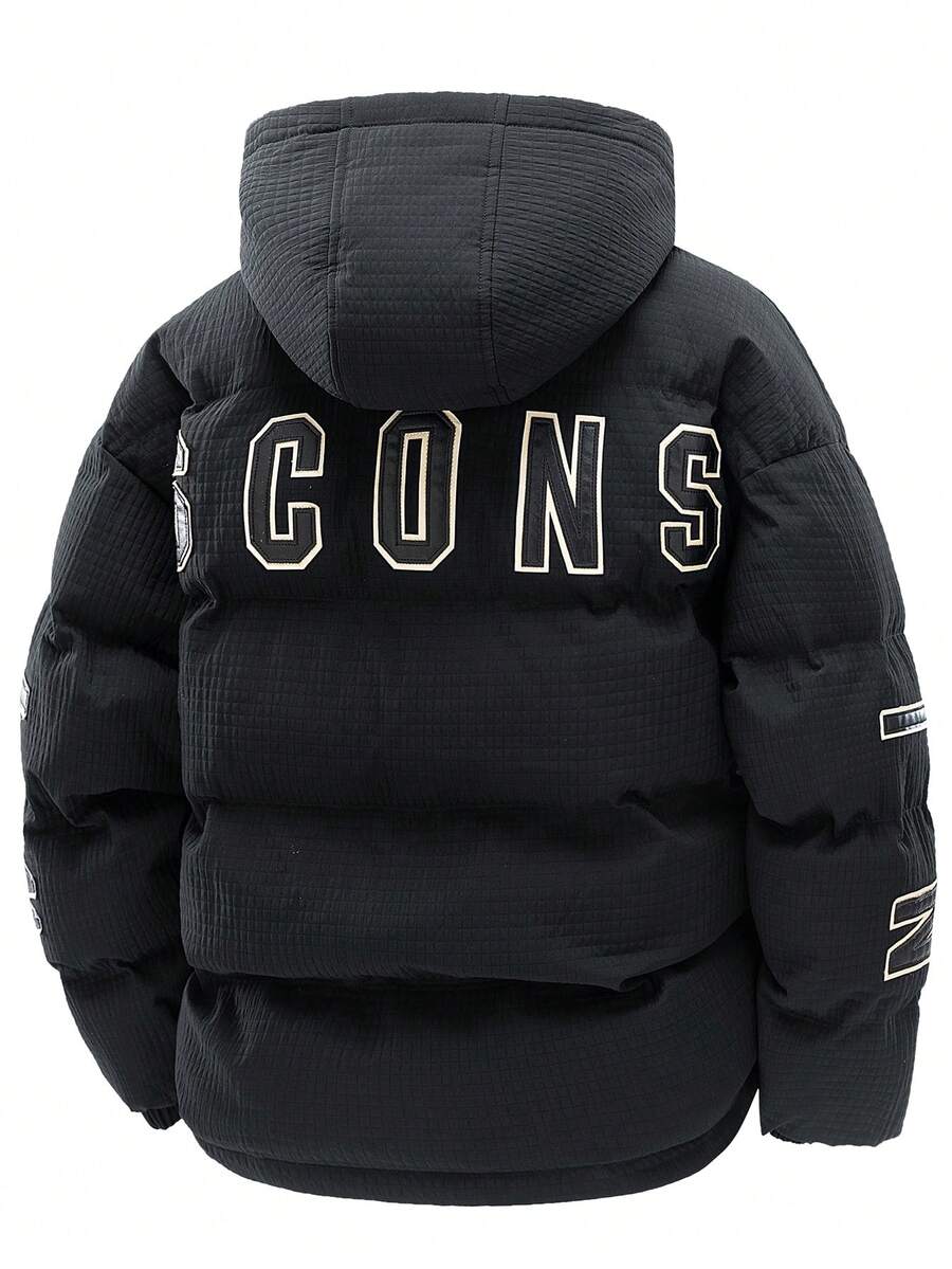 Men's Autumn/Winter Color Block Thickened Warm Hooded Padded Coat