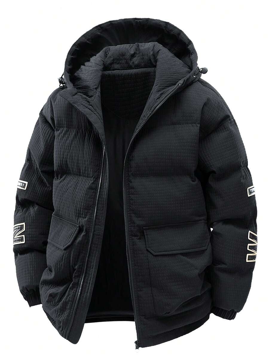 Men's Autumn/Winter Color Block Thickened Warm Hooded Padded Coat