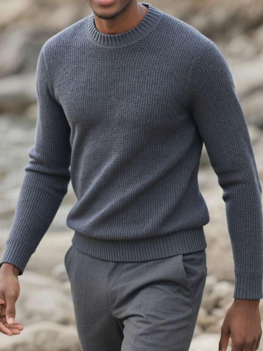 GRDR Vintage 7-Gauge Jacquard Crew Neck Sweater, Warm Thick Casual Long Sleeve Knitted Pullover For Men