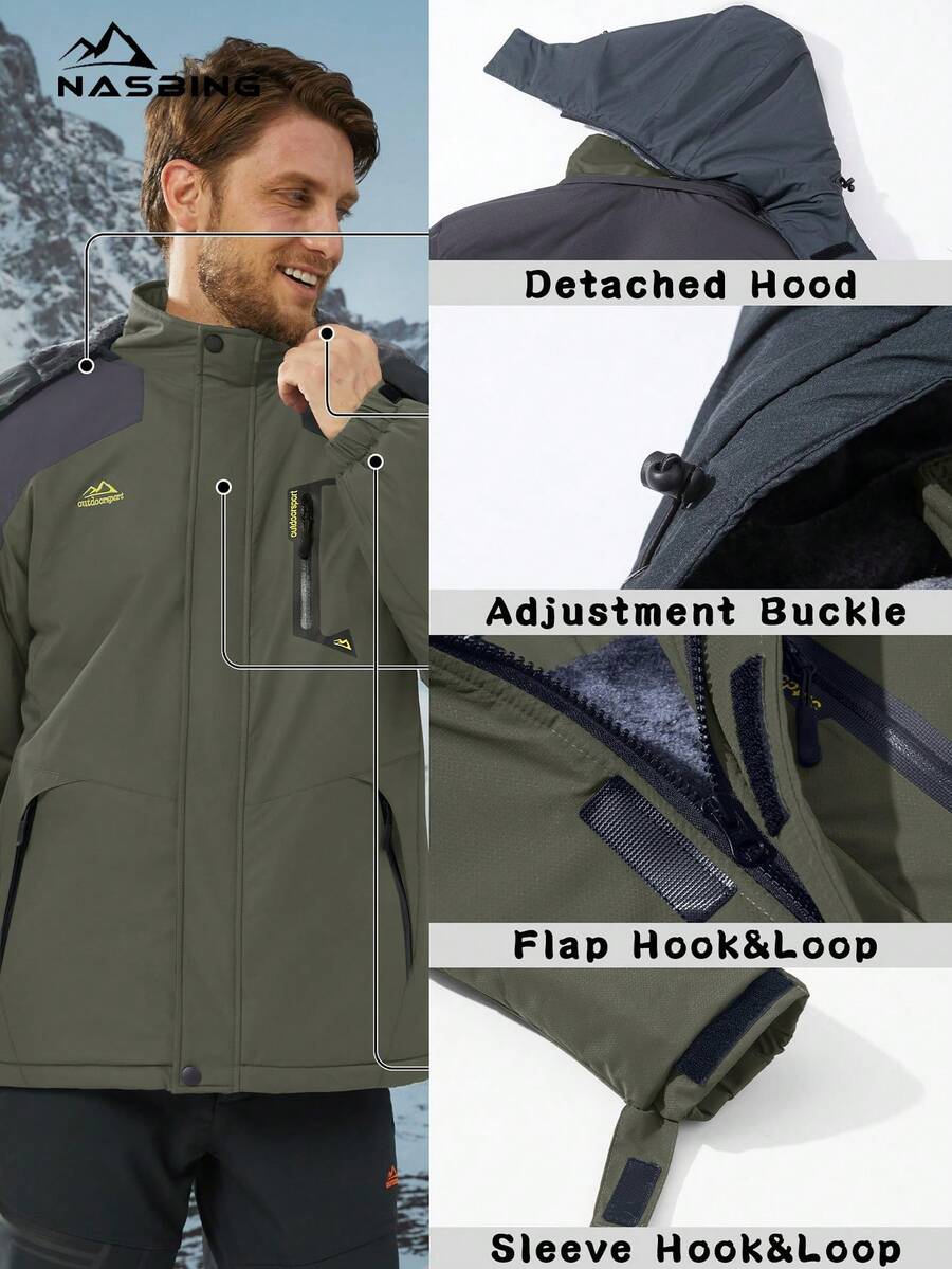 NASBING Men's Winter Ski Jacket Water Resistant Windproof Snowboard Thermal Lined Hooded Winter Clothes 4 Pockets Parka Hiking Camping Climbing,Fleece,Skiing