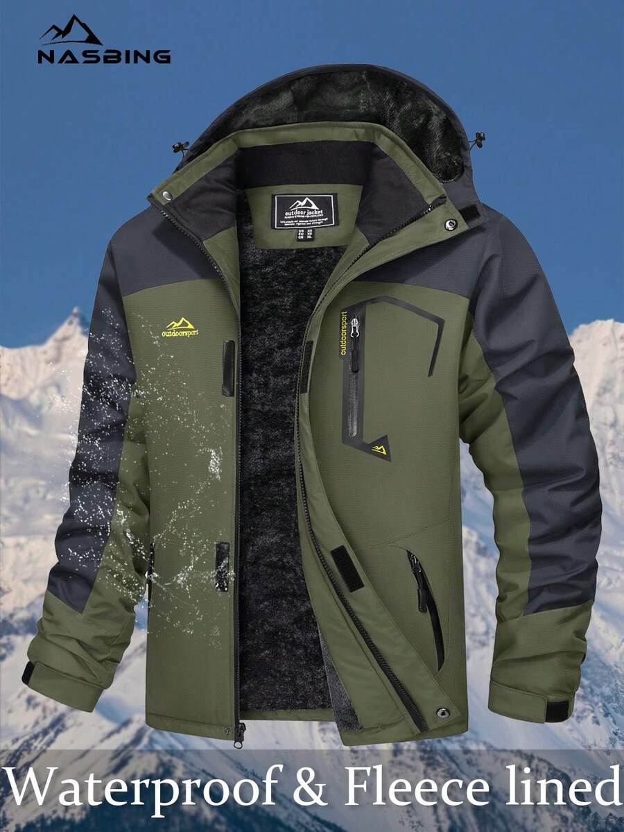 NASBING Men's Winter Ski Jacket Water Resistant Windproof Snowboard Thermal Lined Hooded Winter Clothes 4 Pockets Parka Hiking Camping Climbing,Fleece,Skiing