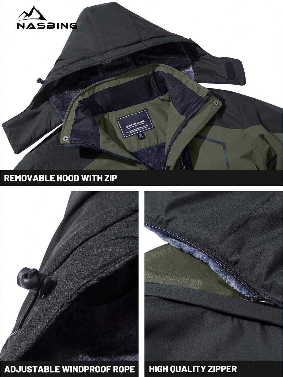 NASBING Men's Winter Ski Jacket Water Resistant Windproof Snowboard Thermal Lined Hooded Winter Clothes 4 Pockets Parka Hiking Camping Climbing,Fleece,Skiing