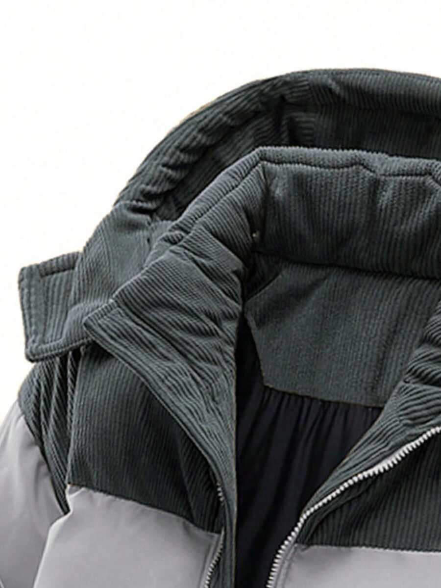 Men's Autumn/Winter Color Block Thickened Warm Hooded Padded Coat