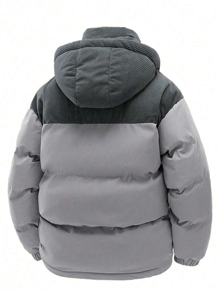 Men's Autumn/Winter Color Block Thickened Warm Hooded Padded Coat