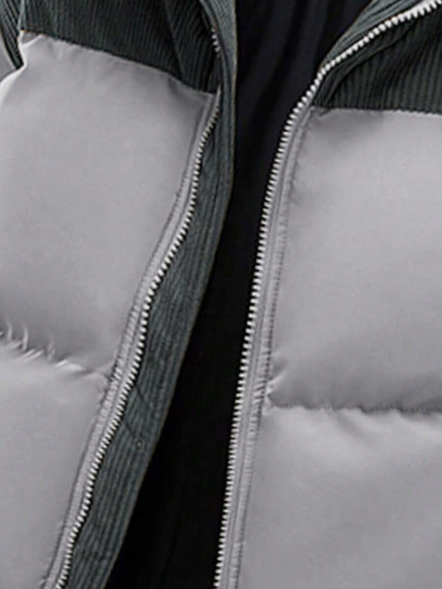 Men's Autumn/Winter Color Block Thickened Warm Hooded Padded Coat