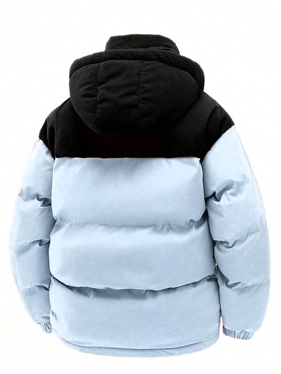 Men's Autumn/Winter Color Block Thickened Warm Hooded Padded Coat
