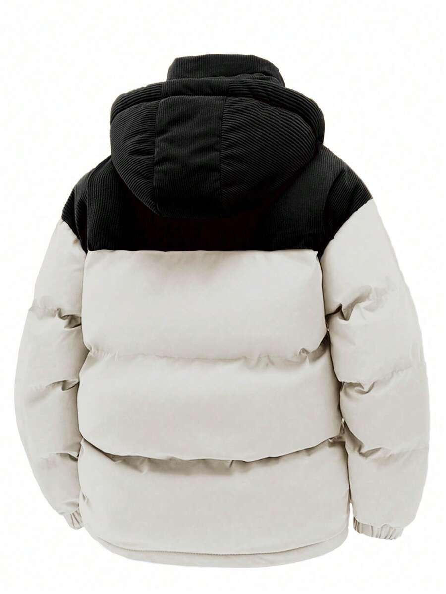 Men's Autumn/Winter Color Block Thickened Warm Hooded Padded Coat