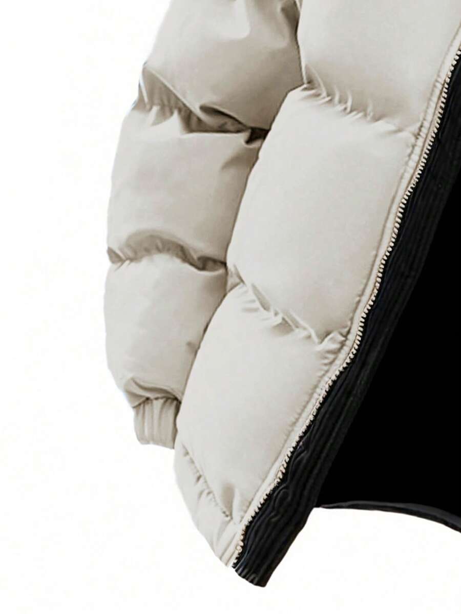 Men's Autumn/Winter Color Block Thickened Warm Hooded Padded Coat