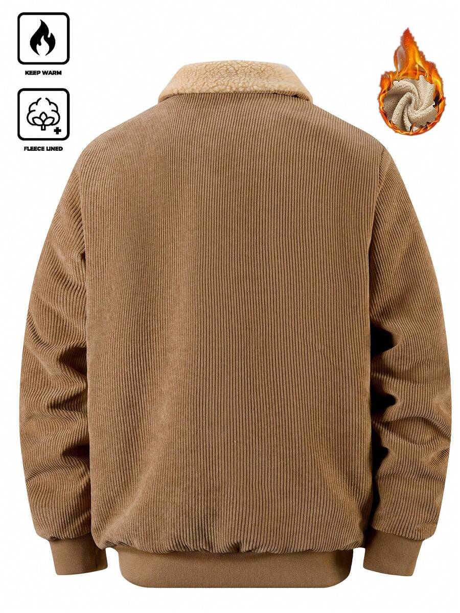 Manfinity Homme Men's Corduroy Thickened -Padded Coat For Autumn & Winter Men Winter Jacket Blue Corduroy Jacket Fleece Jacket Men Men Corduroy Jacket Men Thermal Lined Corduroy Jacket