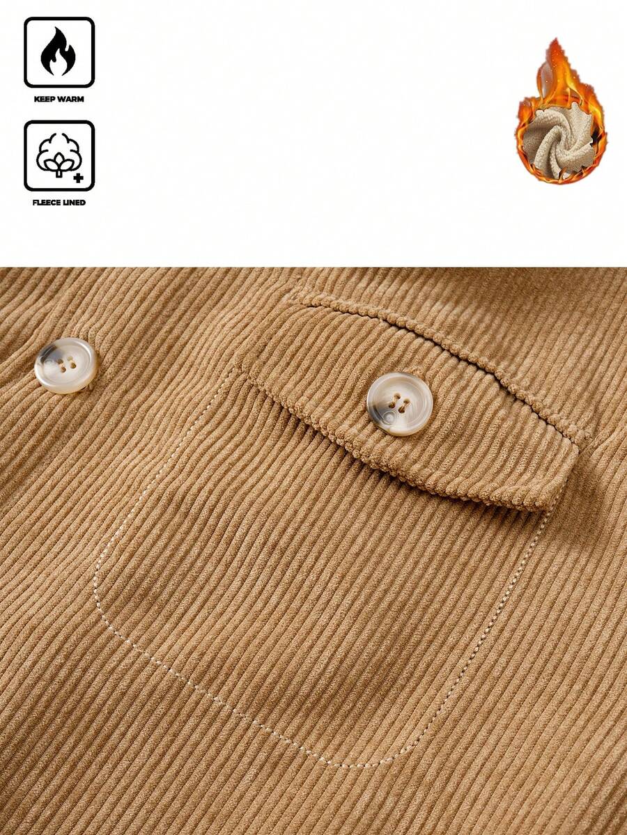 Manfinity Homme Men's Corduroy Thickened -Padded Coat For Autumn & Winter Men Winter Jacket Blue Corduroy Jacket Fleece Jacket Men Men Corduroy Jacket Men Thermal Lined Corduroy Jacket