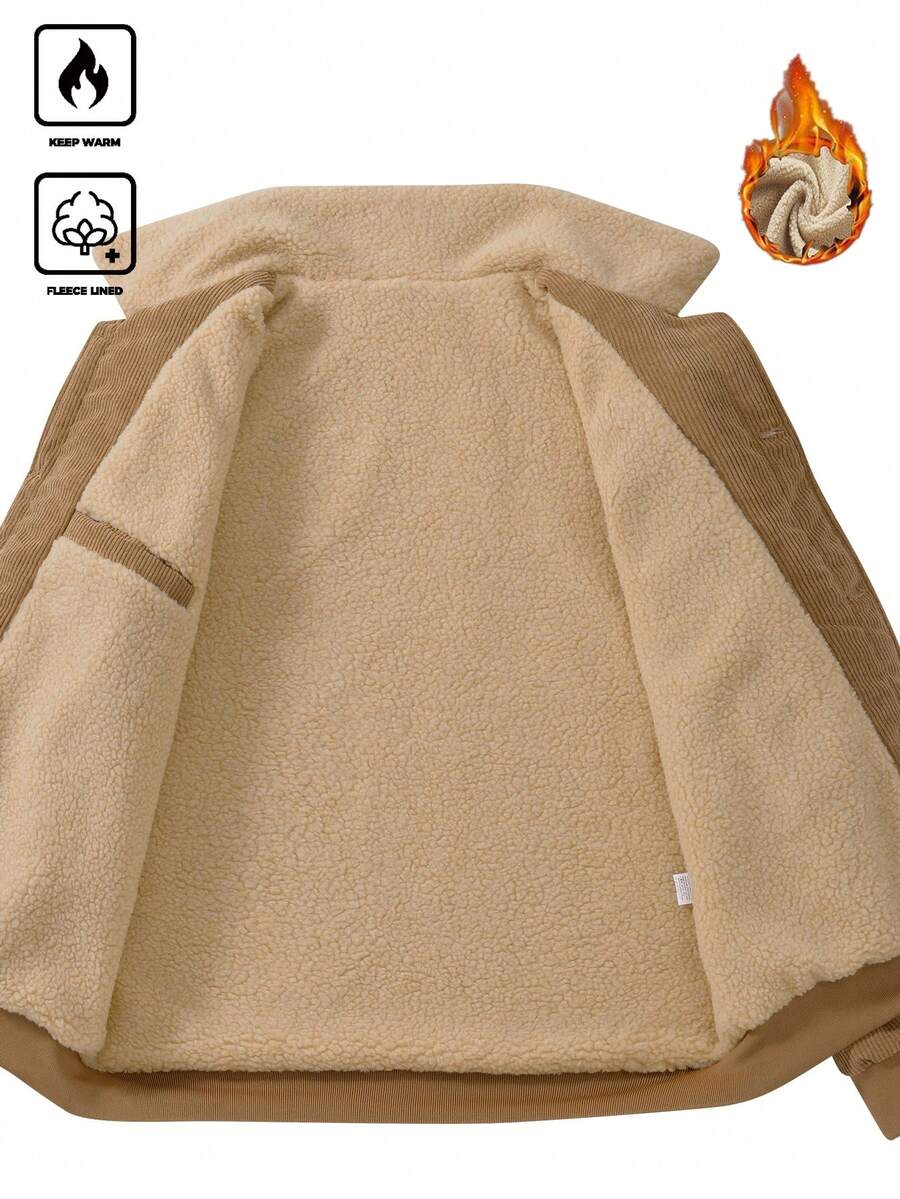 Manfinity Homme Men's Corduroy Thickened -Padded Coat For Autumn & Winter Men Winter Jacket Blue Corduroy Jacket Fleece Jacket Men Men Corduroy Jacket Men Thermal Lined Corduroy Jacket