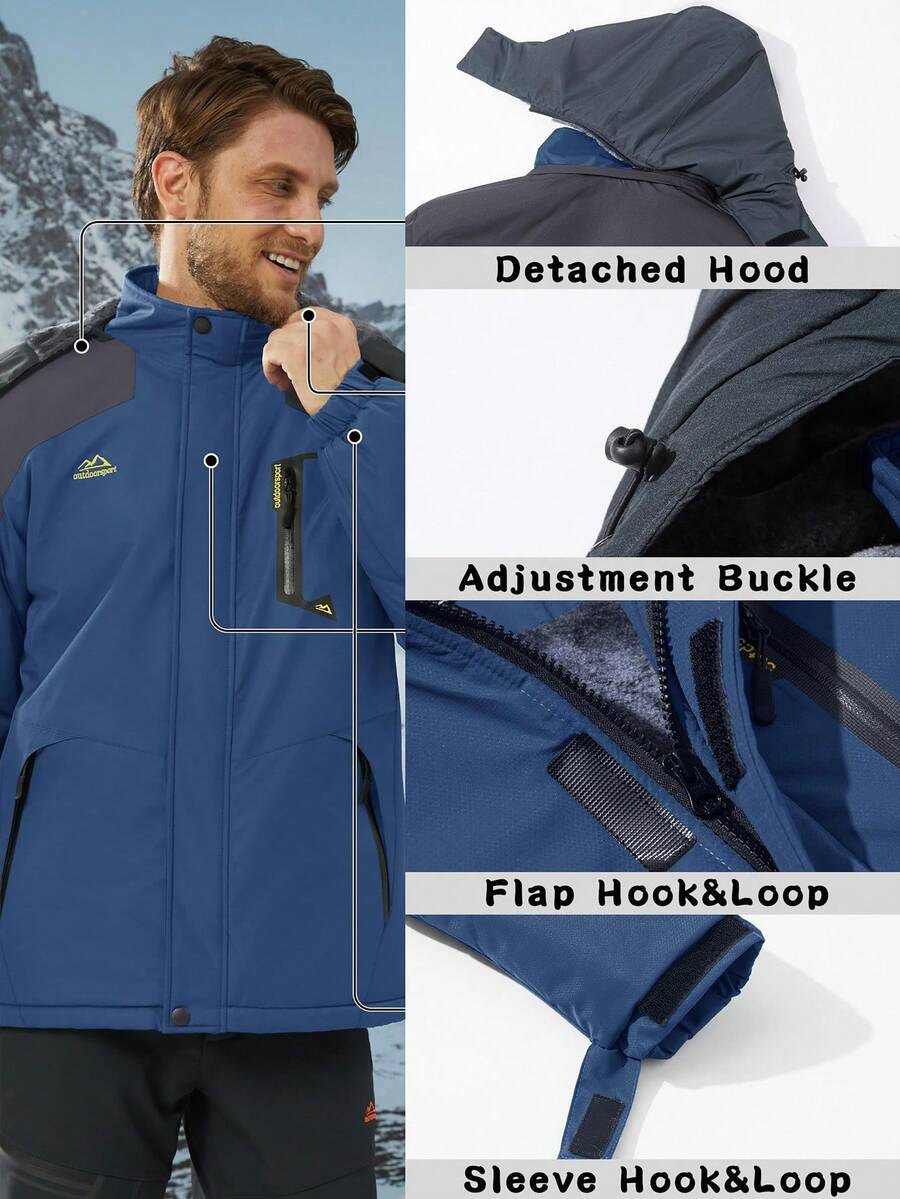 NASBING Men's Winter Ski Jacket Water Resistant Windproof Snowboard Thermal Lined Hooded Winter Clothes 4 Pockets Parka Hiking Camping Climbing,Fleece,Skiing