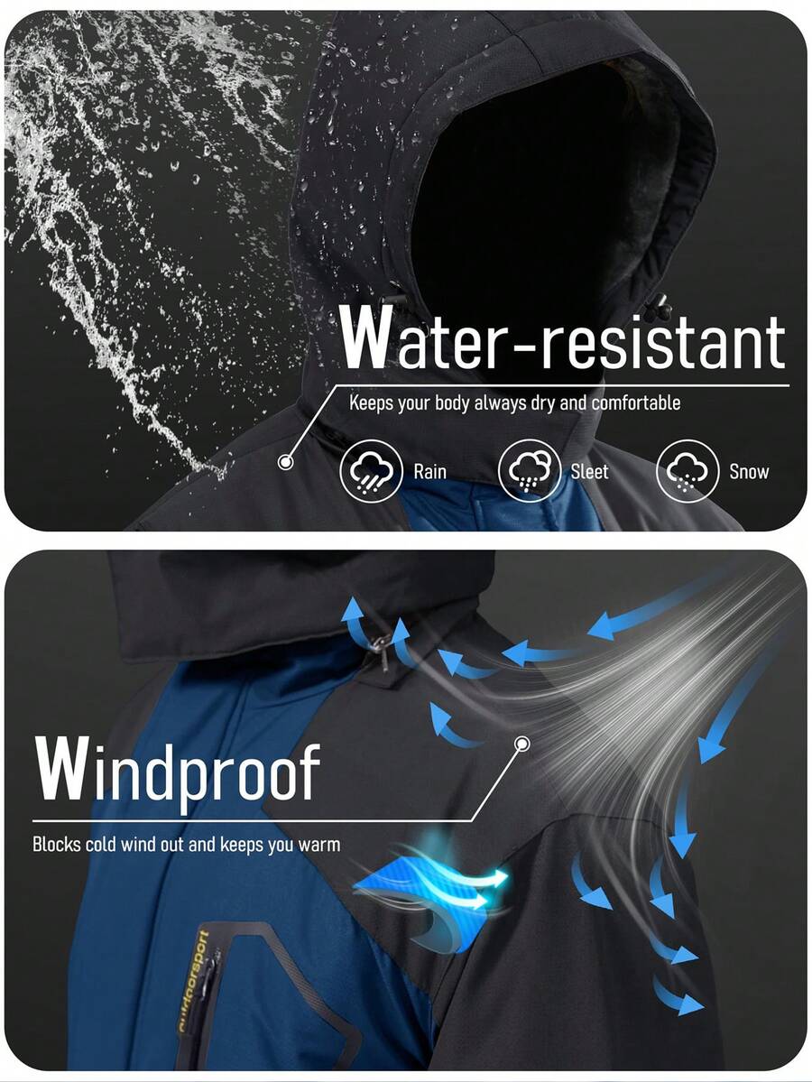 NASBING Men's Winter Ski Jacket Water Resistant Windproof Snowboard Thermal Lined Hooded Winter Clothes 4 Pockets Parka Hiking Camping Climbing,Fleece,Skiing