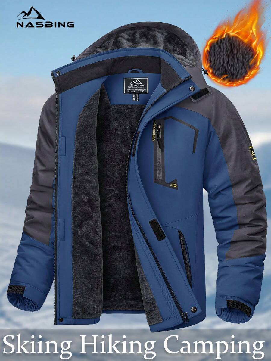 NASBING Men's Winter Ski Jacket Water Resistant Windproof Snowboard Thermal Lined Hooded Winter Clothes 4 Pockets Parka Hiking Camping Climbing,Fleece,Skiing