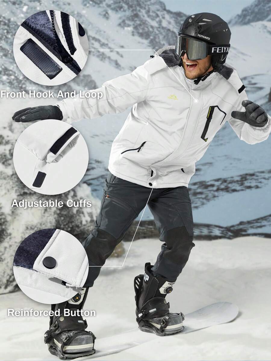 NASBING Men's Winter Ski Jacket Water Resistant Windproof Snowboard Thermal Lined Hooded Winter Clothes 4 Pockets Parka Hiking Camping Climbing,Fleece,Skiing