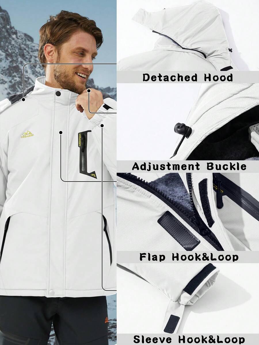 NASBING Men's Winter Ski Jacket Water Resistant Windproof Snowboard Thermal Lined Hooded Winter Clothes 4 Pockets Parka Hiking Camping Climbing,Fleece,Skiing