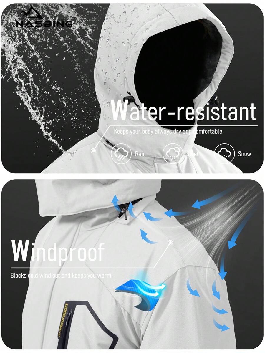 NASBING Men's Winter Ski Jacket Water Resistant Windproof Snowboard Thermal Lined Hooded Winter Clothes 4 Pockets Parka Hiking Camping Climbing,Fleece,Skiing