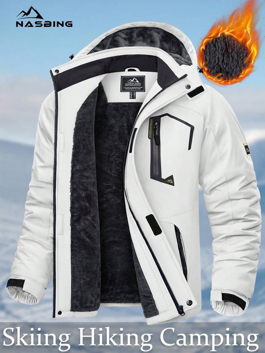 NASBING Men's Winter Ski Jacket Water Resistant Windproof Snowboard Thermal Lined Hooded Winter Clothes 4 Pockets Parka Hiking Camping Climbing,Fleece,Skiing