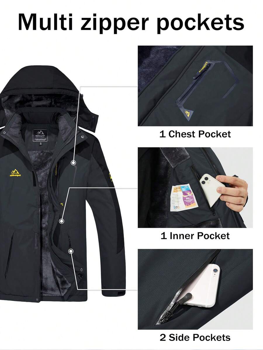 NASBING Men's Winter Ski Jacket Water Resistant Windproof Snowboard Thermal Lined Hooded Winter Clothes 4 Pockets Parka Hiking Camping Climbing,Fleece,Skiing