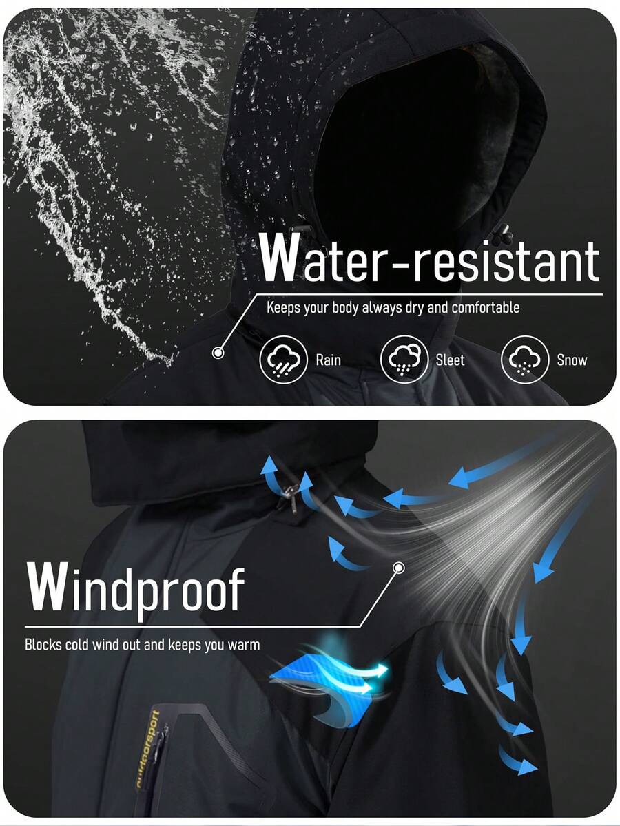 NASBING Men's Winter Ski Jacket Water Resistant Windproof Snowboard Thermal Lined Hooded Winter Clothes 4 Pockets Parka Hiking Camping Climbing,Fleece,Skiing