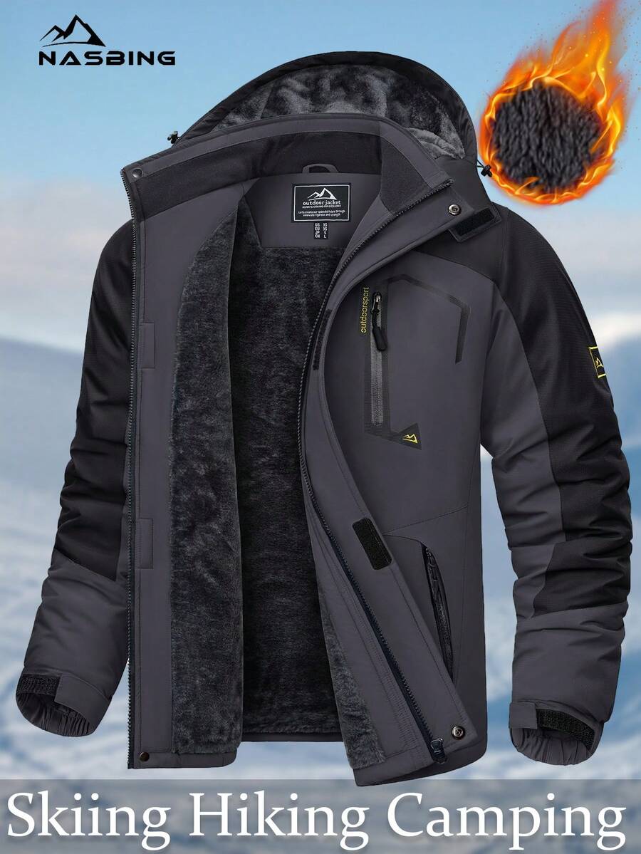 NASBING Men's Winter Ski Jacket Water Resistant Windproof Snowboard Thermal Lined Hooded Winter Clothes 4 Pockets Parka Hiking Camping Climbing,Fleece,Skiing
