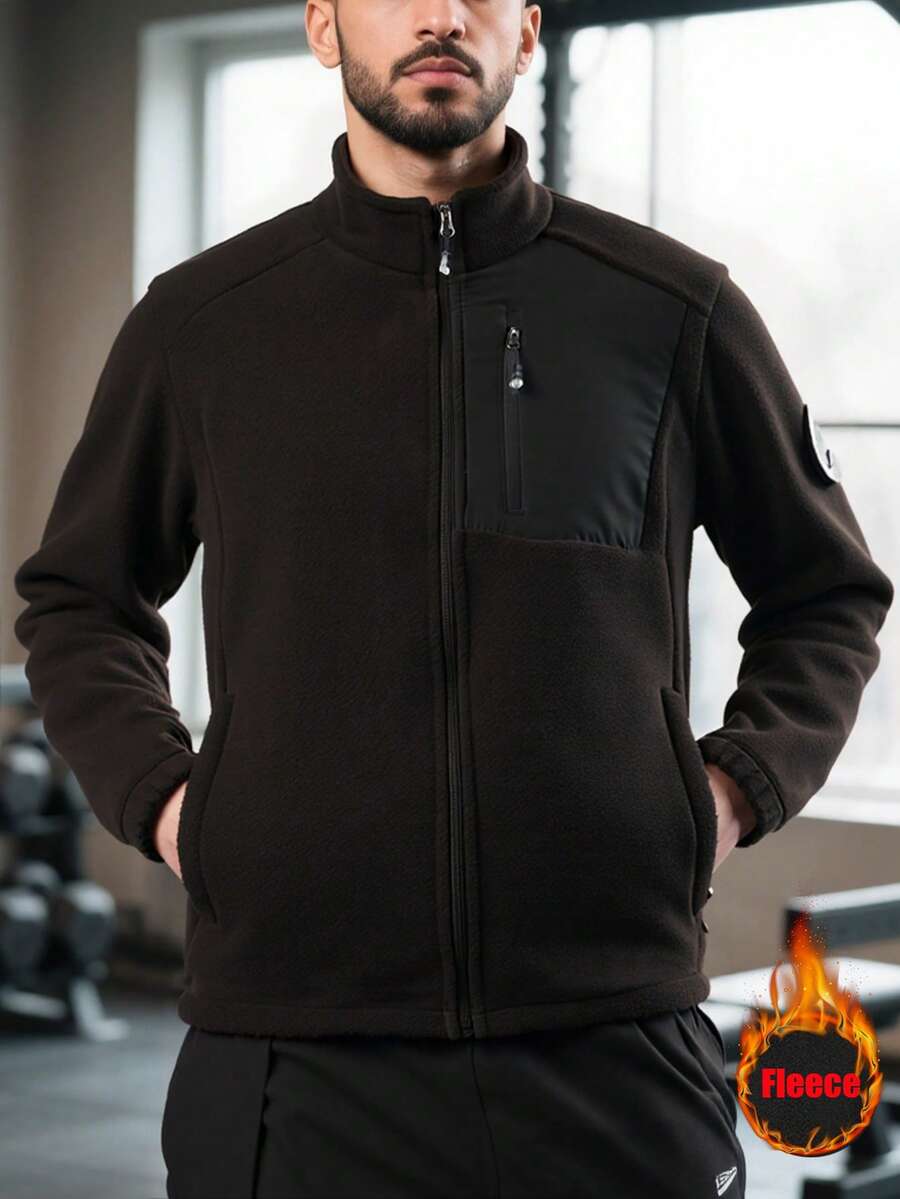Men's Winter Fleece Jacket With Pockets, Cold Weather Coat For Outdoor, Travel, Running, And Daily