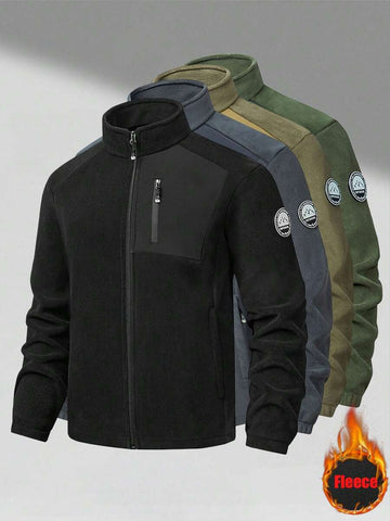 Men's Winter Fleece Jacket With Pockets, Cold Weather Coat For Outdoor, Travel, Running, And Daily