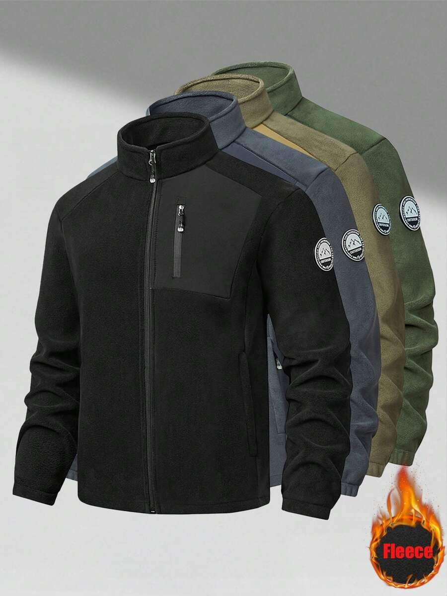 Men's Winter Fleece Jacket With Pockets, Cold Weather Coat For Outdoor, Travel, Running, And Daily