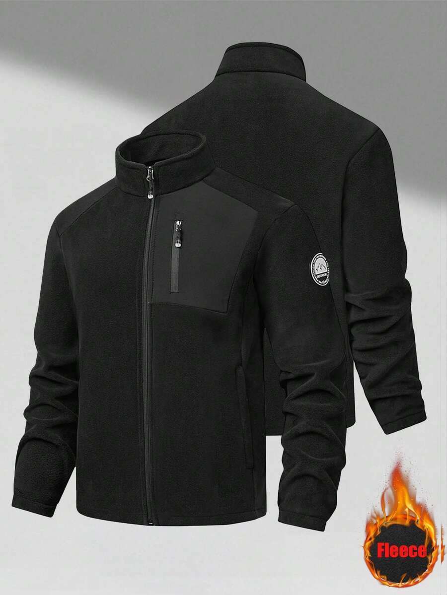 Men's Winter Fleece Jacket With Pockets, Cold Weather Coat For Outdoor, Travel, Running, And Daily