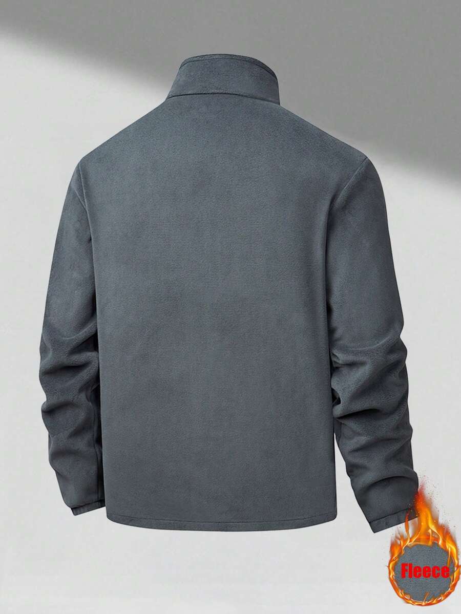Men's Winter Fleece Jacket With Pockets, Cold Weather Coat For Outdoor, Travel, Running, And Daily