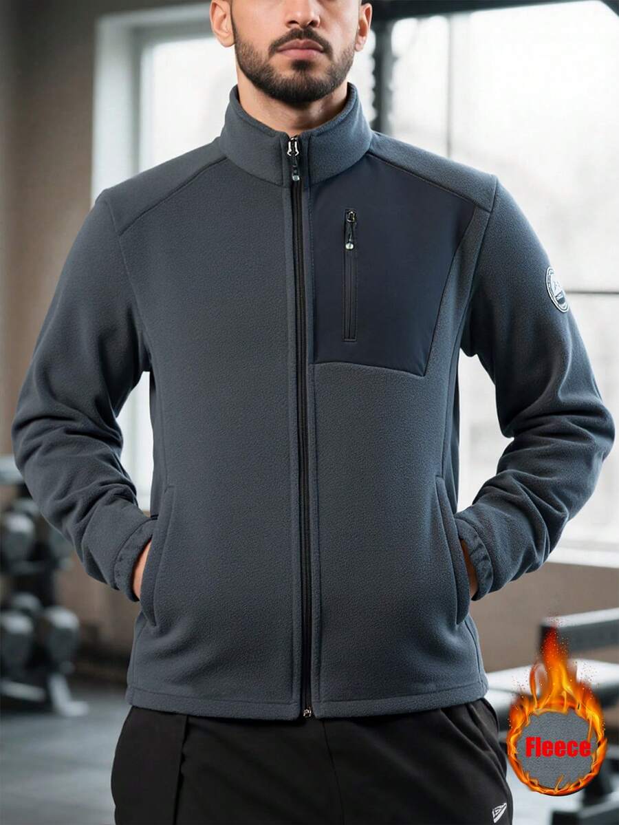 Men's Winter Fleece Jacket With Pockets, Cold Weather Coat For Outdoor, Travel, Running, And Daily