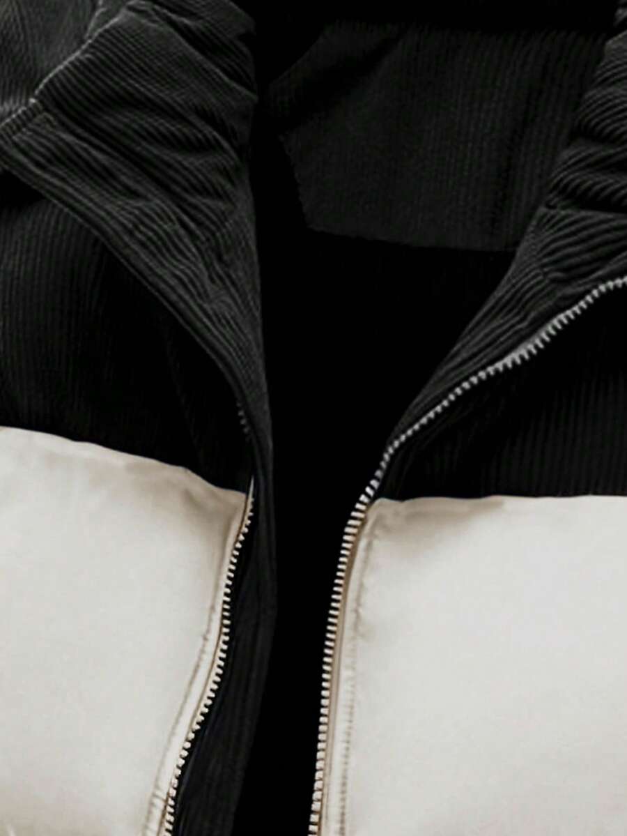 Men's Autumn/Winter Color Block Thickened Warm Hooded Padded Coat