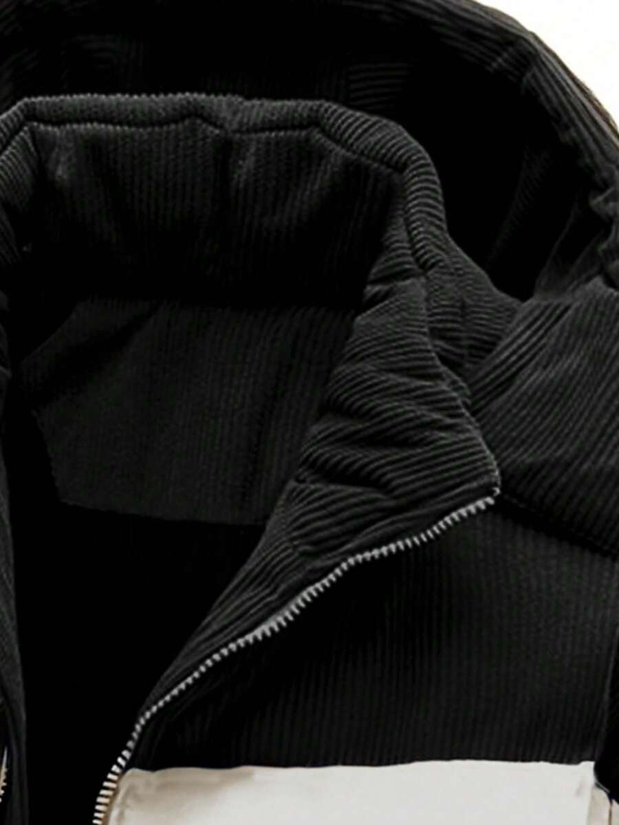 Men's Autumn/Winter Color Block Thickened Warm Hooded Padded Coat