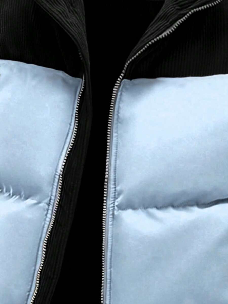 Men's Autumn/Winter Color Block Thickened Warm Hooded Padded Coat