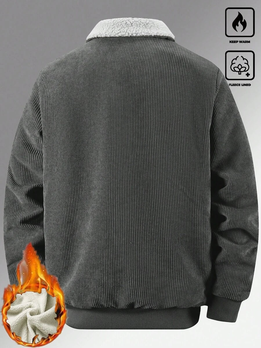 Manfinity Homme Men's Corduroy Thickened -Padded Coat For Autumn & Winter Men Winter Jacket Blue Corduroy Jacket Fleece Jacket Men Men Corduroy Jacket Men Thermal Lined Corduroy Jacket