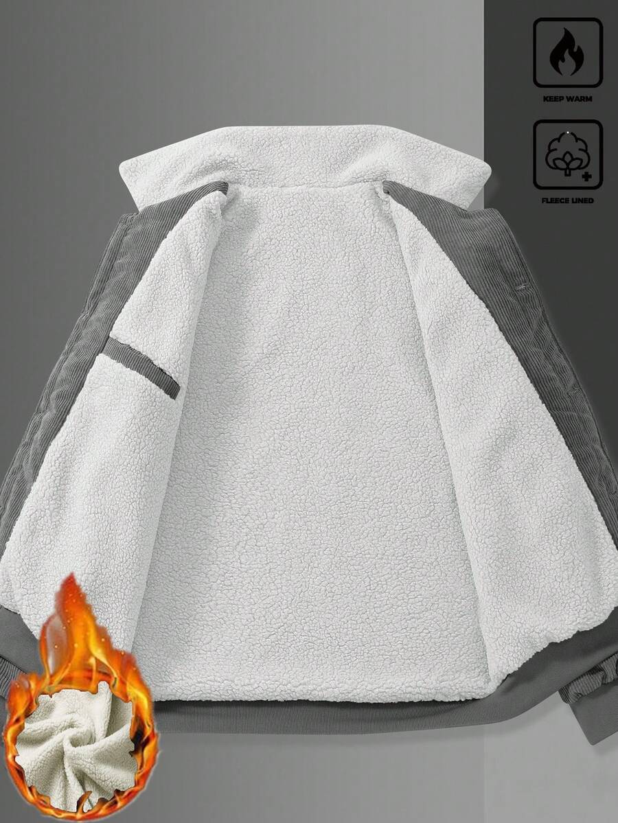 Manfinity Homme Men's Corduroy Thickened -Padded Coat For Autumn & Winter Men Winter Jacket Blue Corduroy Jacket Fleece Jacket Men Men Corduroy Jacket Men Thermal Lined Corduroy Jacket