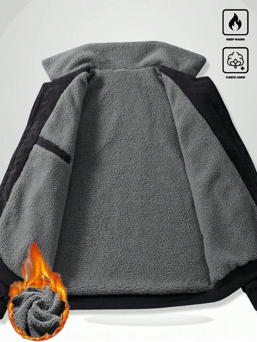 Manfinity Homme Men's Corduroy Thickened -Padded Coat For Autumn & Winter Men Winter Jacket Blue Corduroy Jacket Fleece Jacket Men Men Corduroy Jacket Men Thermal Lined Corduroy Jacket