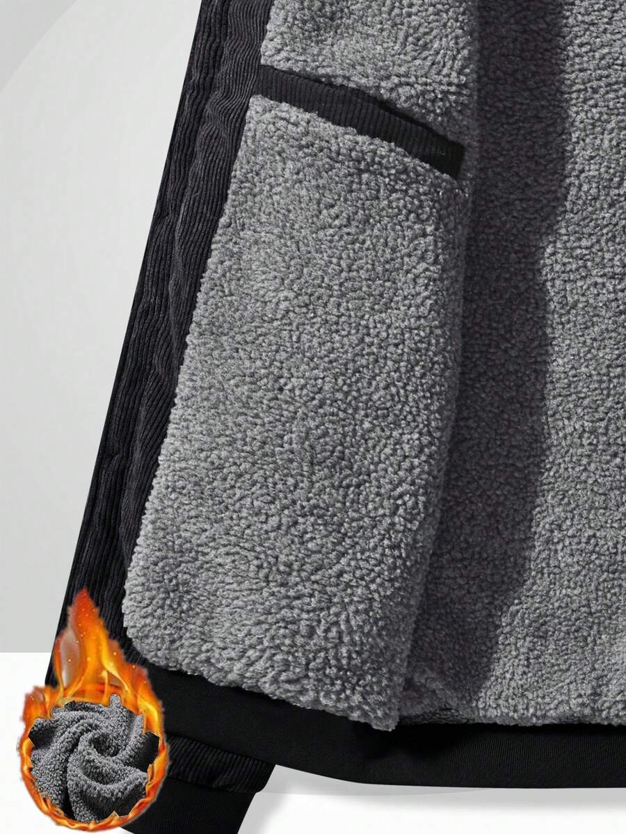 Manfinity Homme Men's Corduroy Thickened -Padded Coat For Autumn & Winter Men Winter Jacket Blue Corduroy Jacket Fleece Jacket Men Men Corduroy Jacket Men Thermal Lined Corduroy Jacket