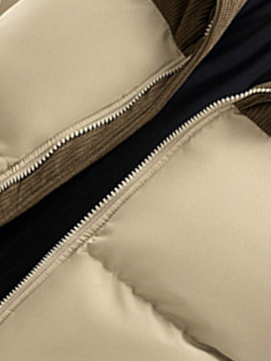 Men's Autumn/Winter Color Block Thickened Warm Hooded Padded Coat