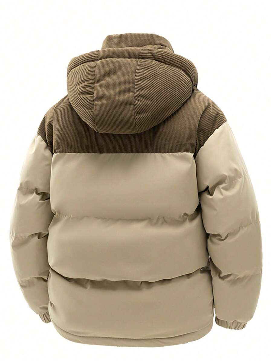 Men's Autumn/Winter Color Block Thickened Warm Hooded Padded Coat