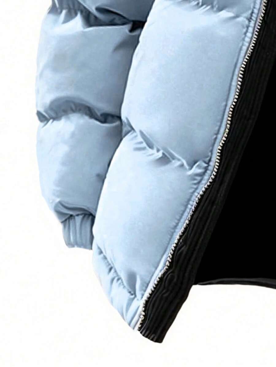 Men's Autumn/Winter Color Block Thickened Warm Hooded Padded Coat