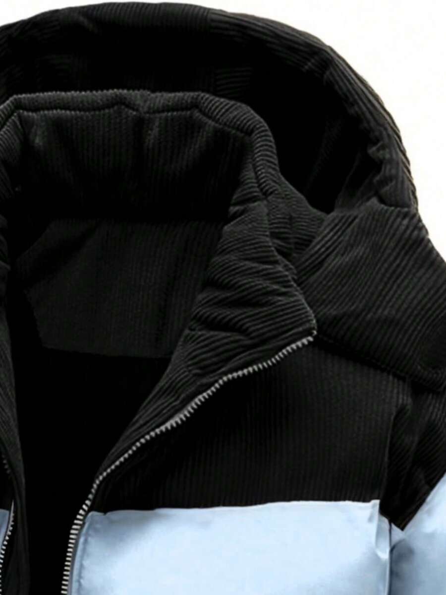 Men's Autumn/Winter Color Block Thickened Warm Hooded Padded Coat