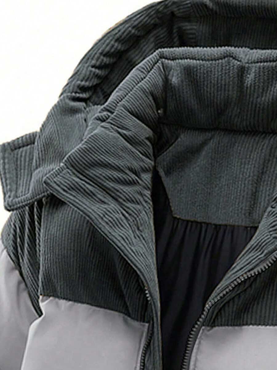 Men's Autumn/Winter Color Block Thickened Warm Hooded Padded Coat