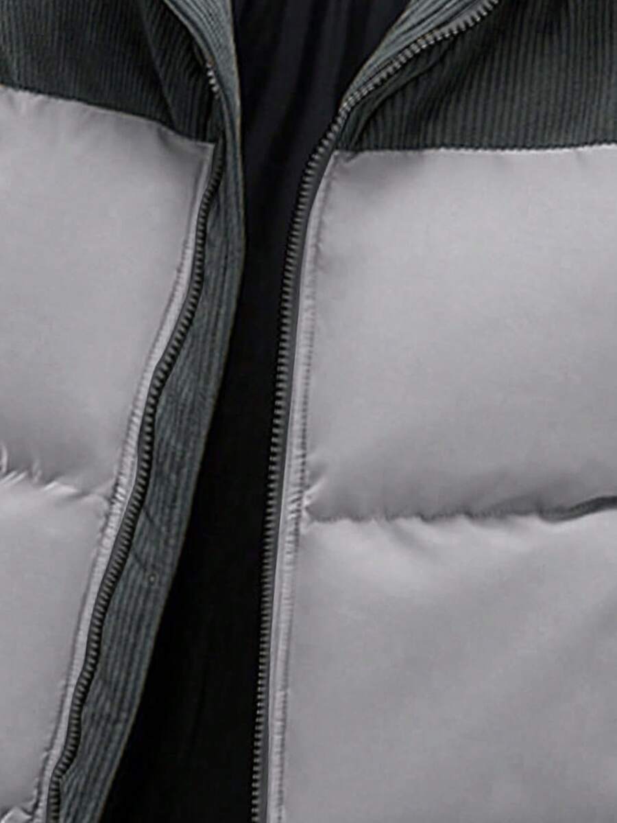 Men's Autumn/Winter Color Block Thickened Warm Hooded Padded Coat