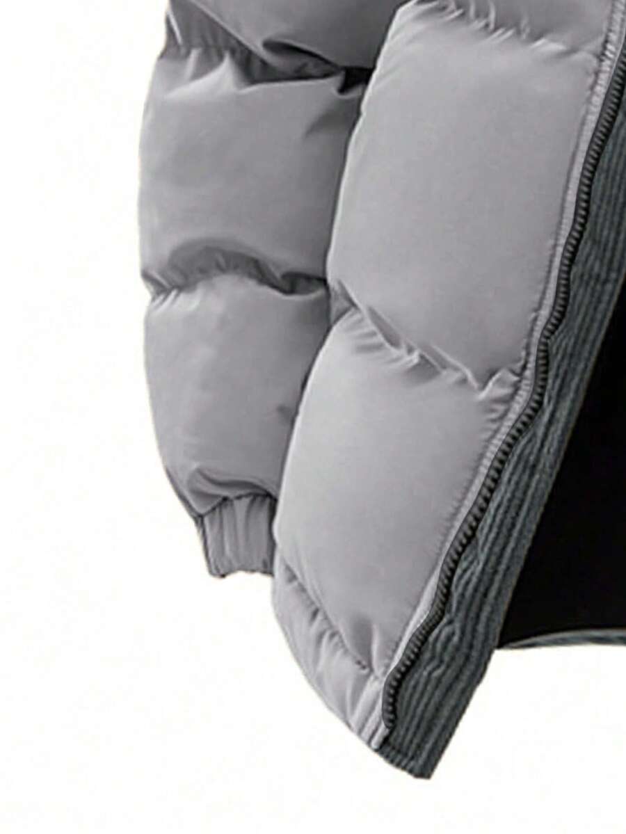 Men's Autumn/Winter Color Block Thickened Warm Hooded Padded Coat