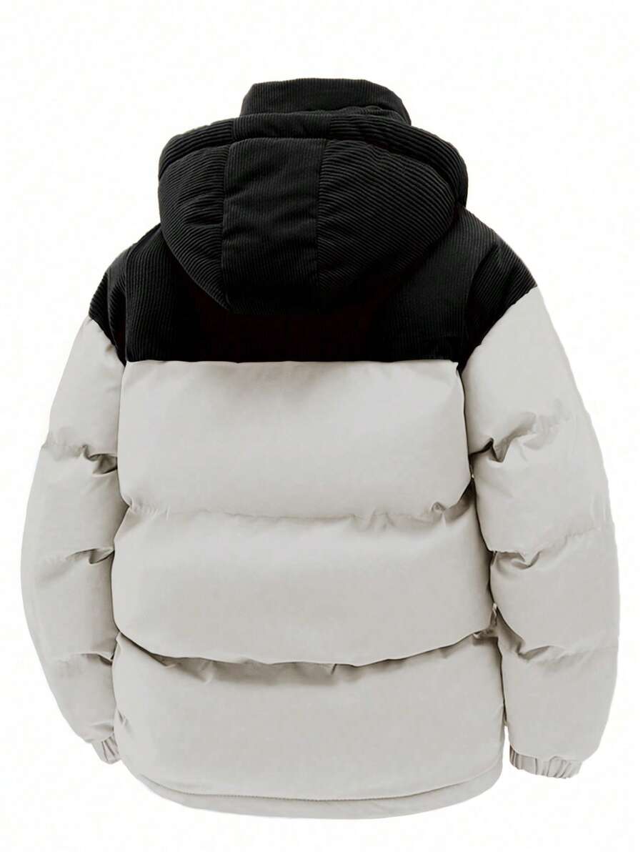 Men's Autumn/Winter Color Block Thickened Warm Hooded Padded Coat