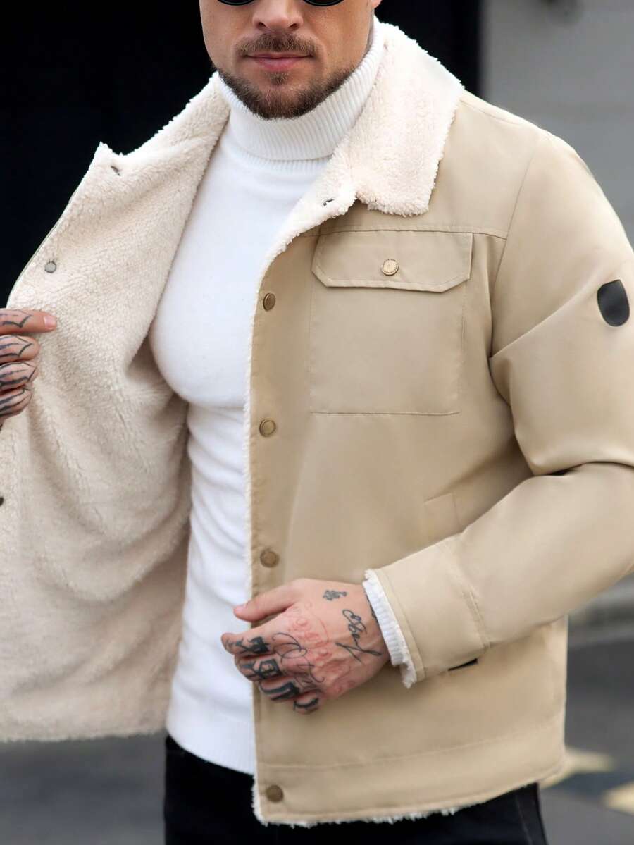 Manfinity Homme Men's Corduroy Thickened -Padded Coat For Autumn & Winter Men Winter Jacket Blue Corduroy Jacket Fleece Jacket Men Men Corduroy Jacket Men Thermal Lined Corduroy Jacket