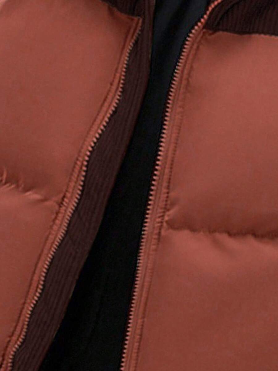 Men's Autumn/Winter Color Block Thickened Warm Hooded Padded Coat